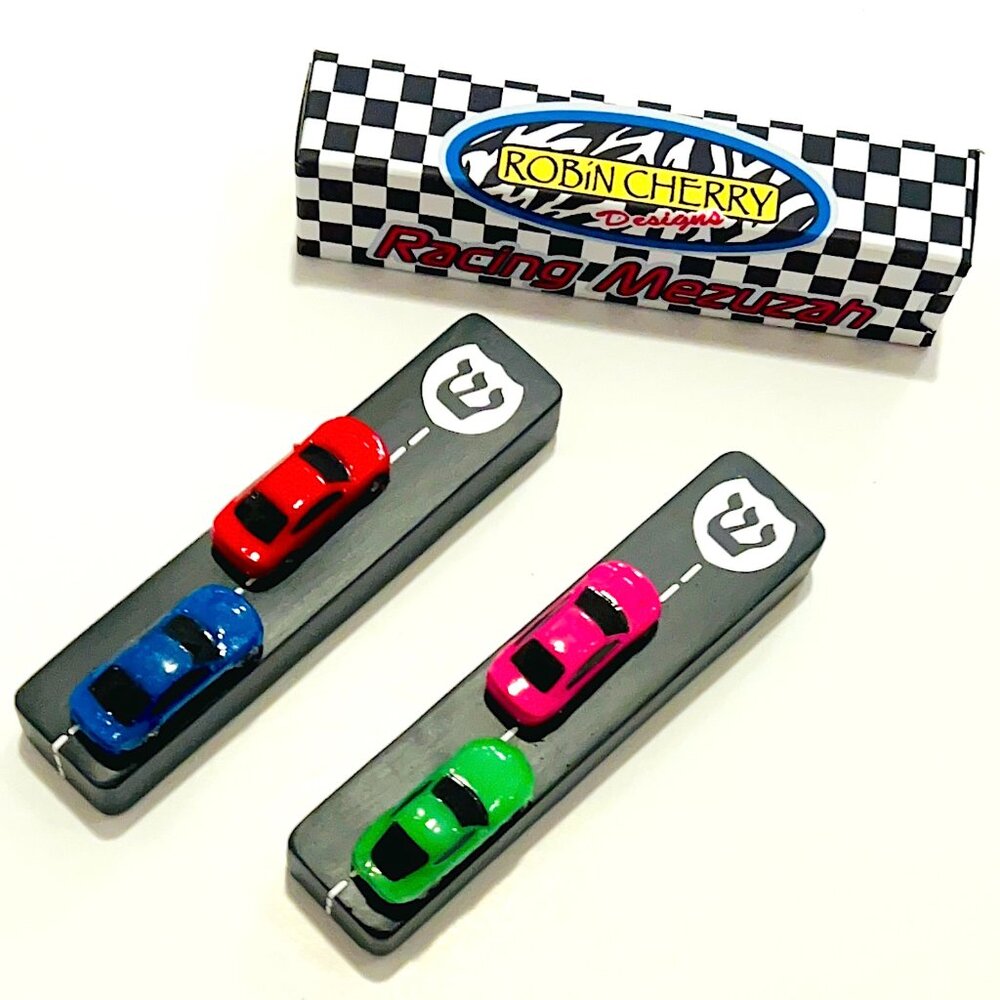 New Custom Handmade 3D Racing Mezuzah with Matching Checkerboard Gift Box